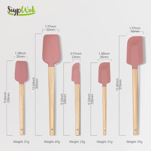 Silicone Spatula Set, Food Grade Rubber Spatula-5 Piece Nonstick Rubber Spatulas, Spoonula, Jar Scraper for Cooking, Baking, Mixing, Frosting - Heat Resistant Up to 600°F (5 Pcs Pink) - color: Pink