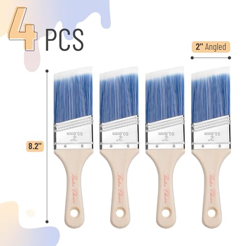 Bates- Stubby Angle Paint Brushes for Walls and Trim, 2", 4 pcs, Treated Wood Handle, 2 Inch Paint Brushes 2 Inch, Stainless Steel Ferrule - color: Wood Handle Angle, size: 4 Pack, 2", Short Length