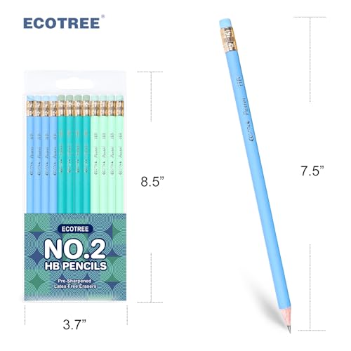 ECOTREE Pre-Sharpened #2 Pastel Pencils, Back to School Supplies, 12 Count | Graphite Number 2 Pencils for Kids Students, Latex-Free Eraser, Smooth Writing, Drawing, Sketching, Classroom Gifts - color: Blue & Green, style: 12 COUNT