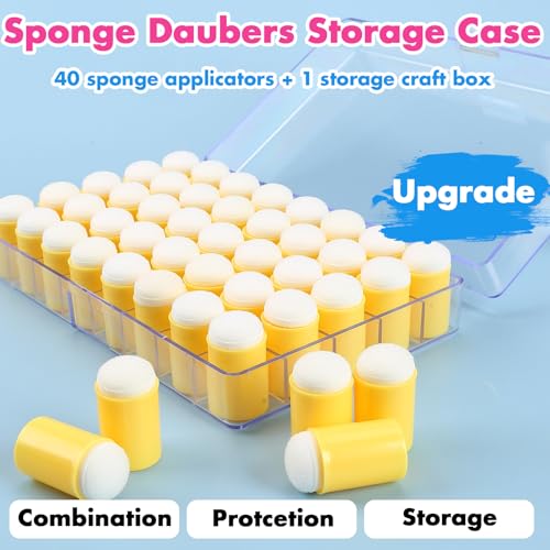 40 Pieces Sponges Daubers with Storage Case - Finger Sponge Daubers with Soft Sponge Head - Perfect for Painting, Drawing, Stenciling, Card Making and More - color: Yellow