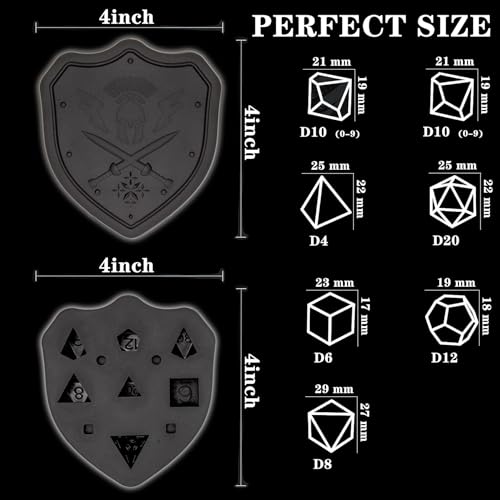 DND Dice Mold for Resin Casting, Sharp Edge D&D Silicone Dice Molds with Dice Making Kit, Personalized Silicone DND Dice Molds for DIY Crafting of 7 Standard Polyhedra - Black - color: Black