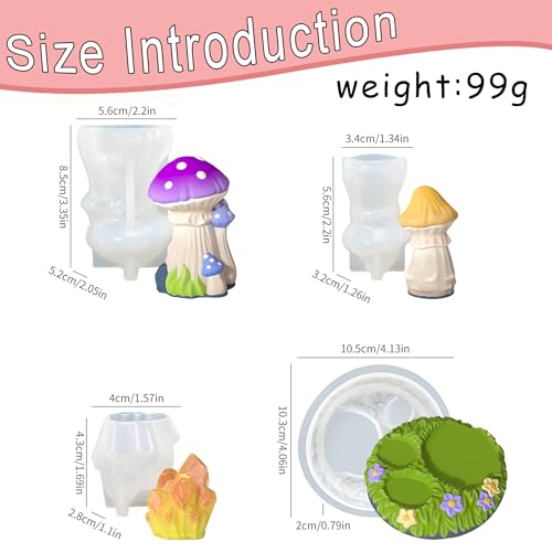 4Pcs Mini Mushroom Epoxy Resin Molds, Fairy Gardens Silicone Molds | 3D Mushroom Resin Silicone Casting Molds for Micro Miniatures Landscape, DIY Art Crafts, Candle Making, Soap, Home Decor - color: Mushroom Resin Mold
