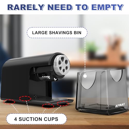 AFMAT Electric Pencil Sharpener for Classroom, 6 Holes, Heavy Duty Pencil Sharpeners for Home, Pencil Sharpener Plug in for 6-11mm Pencils, Auto Stop, Super Fast, Save Pencils, PSX2 - color: Black