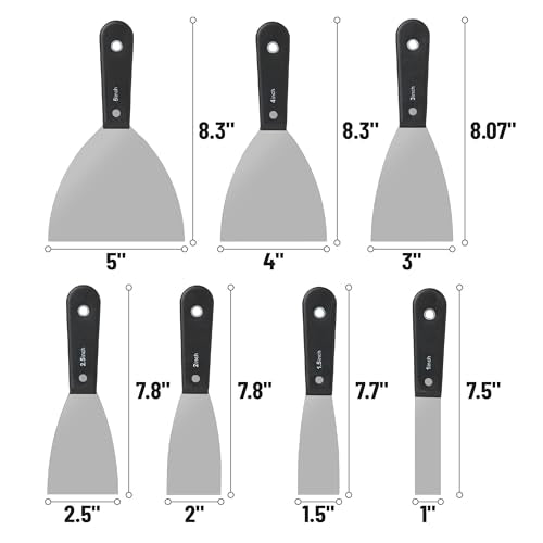 Bates- Putty Knife Set, 7 Pack, Carbon Steel, 1", 1.5", 2", 2.5", 3", 4", 5", Putty Knives, Drywall Knife Set, Putty Knife Scraper Tool, Spackle Knife Set, Paint Scraper Tool, Drywall Knifes Set - color: Black, size: 1", 1.5", 2", 2.5", 3", 4", 5"