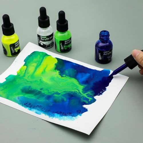 Mont Marte Acrylic Ink Premium 12pc x 20ml (0.7 US fl.oz), Acrylic Inks for Artists, Essential Colors, Ideal for Air Brush, Pouring Art, Scrapbooking, Ink Drawing, Mixed Media - color: Multicolor, size: 0.7 fl oz