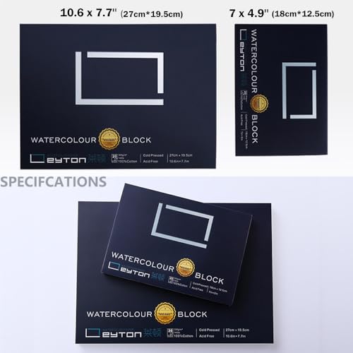 Non-Warping 100% Cotton Watercolor Paper Block - 20 Sheets of 160lb/350gsm Hot Press Water Color Art Supplies for Wet, Dry, and Mixed Media Painting, for Watercolor, Gouache, Acrylic (7 x 5'') - color: Hot Press White, size: 7 x 5''