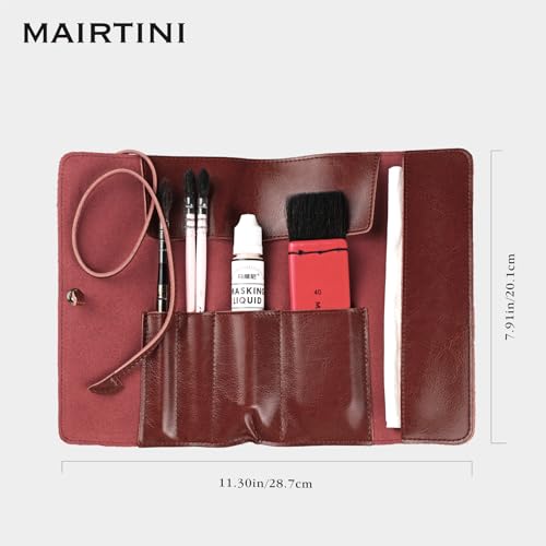 Mairtini Genuine Leather Brush Case for Painting Art Brush Holder & Storage Organizer with a vintage string closure soft cowhide Roll-Up Case Bag