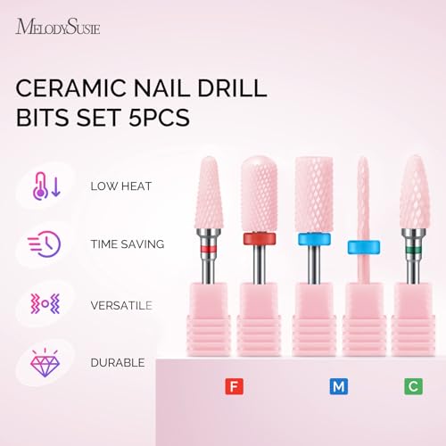 MelodySusie Ceramic Nail Drill Bits Set, 3/32'' (2.35mm) Professional Acrylic Nail File Drill Bit for Manicure Pedicure Cuticle Gel Nail Polishing, 5Pcs, Pink - color: Pink, size: 5 Piece Set