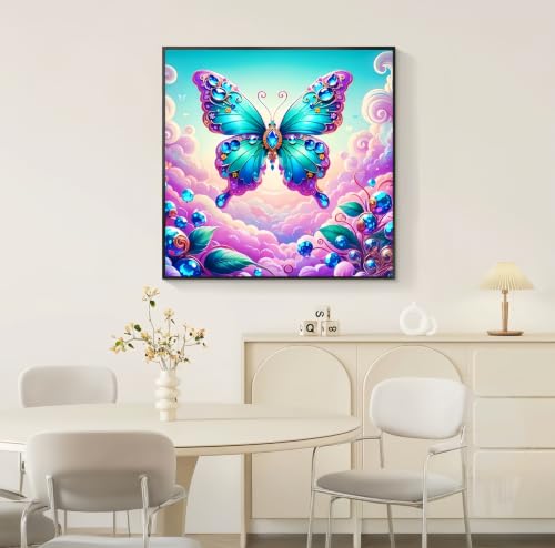 Diamond Art Kits for Adults,Butterfly Diamond Painting Kit,13.8X13.8 Inch | Full Round Drill Diamond Painting for Beginners, 5D DIY Paint by Diamond Dot Gem Art Craft,for Home Wall Decor - color: KM1257-1