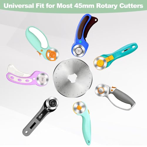 45mm Rotary Cutter Blades 10Pcs by Zyphioca, Fits Fiskars, OLFA, Truecut, Premium Steel Replacement Blade Set for Fabric & Leather, Ultra Sharp and Durable for Quilting Sewing Crafts