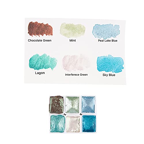Artist Watercolor Paint Set-Glitter Paint -Metallic Water Coloring Paint - Solid Palette- Retro Portable Metal Case-Pearlescent Color Set Sparkle Professional Watercolour (Ocean)