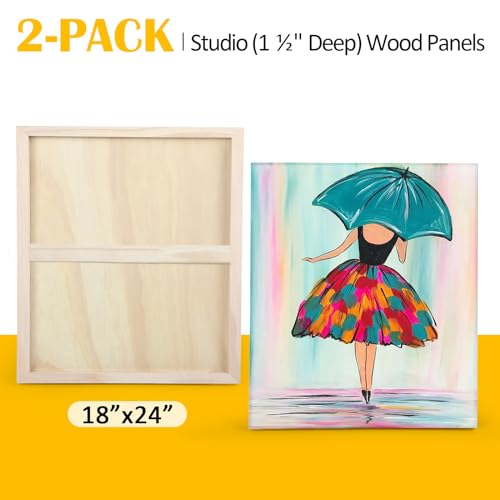 2 Pack 18x24'' Unfinished Gallery Birch Wood Canvas Panels | 1 1/2" Deep Art Cradle Boards for Painting, Pouring, Burning, Epoxy Resin, Laser Engraving Cutting - size: 18*24 2 Pack