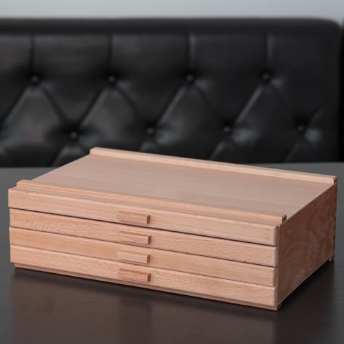 Falling in Art 4 Drawer Wooden Pastel Storage Box | Portable Organizer Box for Pastels, Pencils, Markers, Brushes and Art Supplies - size: 4-Drawer