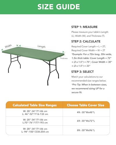 KeyWave Fitted Tablecloth Rectangle Table Cloths - 6 Pack 8 Foot Elastic Stretch Folding Table Top Cover Water-Resistant Reusable for Outdoor Picnic Camping Party Event, Sage Green, 96" L x 30" W - color: Sage Green, size: 8 ft - 6 Pack