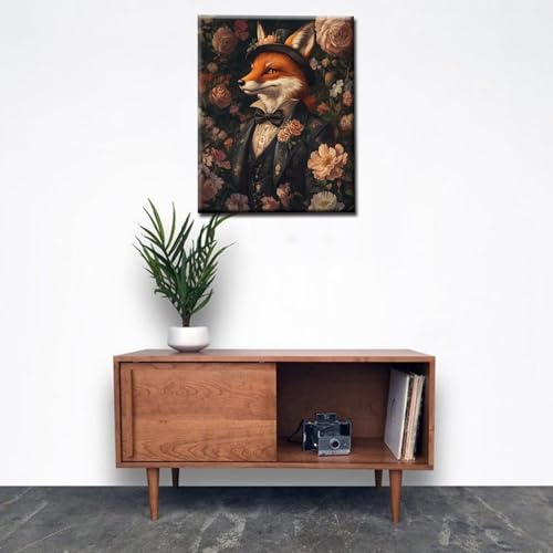Fox Animal Paint by Number for Adults Beginner Floral Background Paint by Number Kits on Canvas Simple Painting DIY Acrylic Paintwork Crafts Home Wall Decoration Gifts 16"x20"(DIY Frame) - color: Hat Animal-02, size: 16''x20''(DIY Frame)
