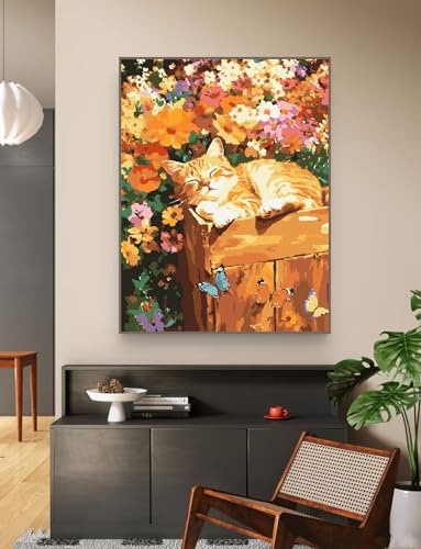 ZRIZQ Paint by Numbers Kit for Adults Beginner Animal,Flowers Cat Sleeping,16x20 - color: 16"X20"Rolled Canvas(Frameless)-Cat 6