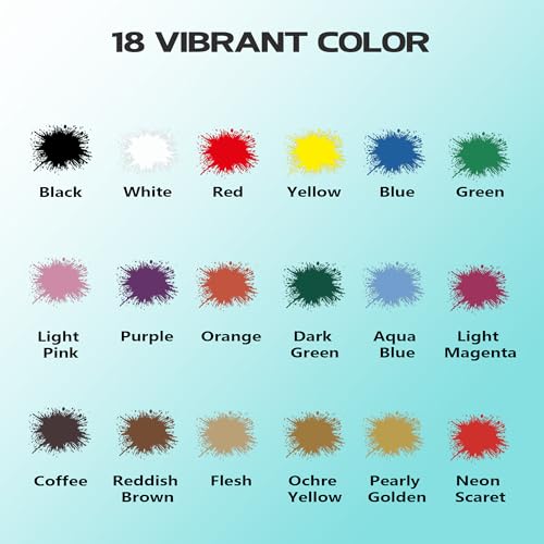 Airbrush Paint 18 Colors, Ready to Spray Airbrush Paint Set, Water-Based Acrylic Air brush Paints for Metal, Plastic Models, Canvas, Wood, 0.67 Fl Oz/20ml - color: 18 Colors