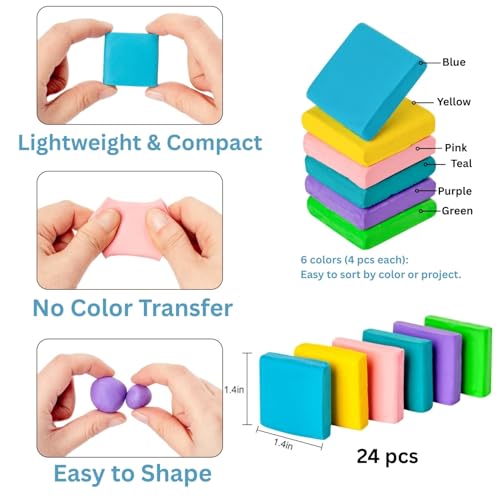 24 Pack Kneaded Erasers,Colorful Drawing Art Moldable Kneaded Sketching Erasers for Artists Blend, Shade, Smooth(24,Colored Eraser) - color: Colored
