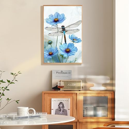 Fountor Framed Paint by Numbers Kit for Adults Beginner & Kids Ages 8-12, Dragonfly Paint by Number with Frame, Easy Acrylic Flowers Painting by Numbers Kit on Canvas 8x12 inch - color: LOP1203, size: 8x12 Inch