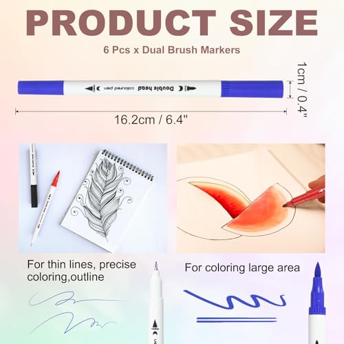 PATIKIL 6Pack Dual Brush Markers, Dark Blue Watercolor Fine and Brush Tips Pens Colored Marker Calligraphy Coloring Art Supplies Set for Coloring Book Illustration Sketching Journaling - color: Dark Blue