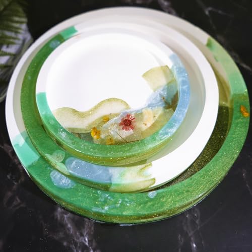 Set of 11'', 8'', 6'' Round Tray Molds Tray Resin Molds, Round Serving Tray Mold with Edges Rolling Tray Mold for Resin Silicone Tray Molds with Sides for Resin Casting Shiny Surface & Durable - color: 3 pcsRound Tray Molds