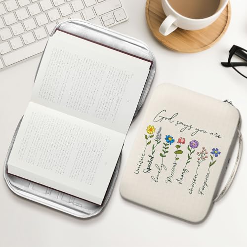 God Says You Are Bible Cover for Women with Handle and Zipper Pocket, Floral Canvas Bible Case, Fits Standard Size Bible, Christian Gift for Teen Girls, Church, Bible Study and Spiritual - color: Christian Faith Living