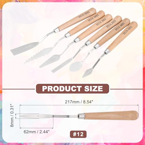 MECCANIXITY HM#12 Palette Knives 8mm Width Stainless Steel Spatula Painting Pallet Knife with Wood Handle for Oil Painting Acrylic Canvas Mixing Spreading - style: HM#12 + 8mm