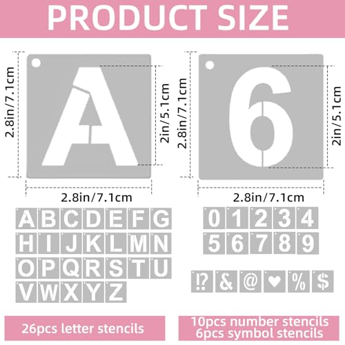 42 Piece 2 Inch Reusable Letter Stencils Symbol Numbers Stencils,Alphabet Craft Plastic Letter Set for Wood,Wall,Fabric,Rock,Signage,Door,Porch,Chalkboard DIY Projects(2-Inch Font,2.8-Inch Stencil) - size: 2 INCH