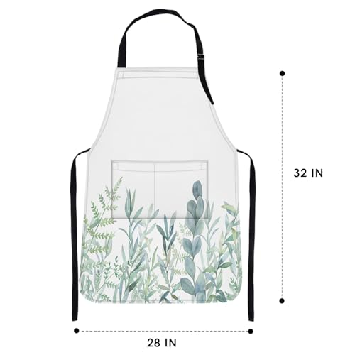 Britimes Apron with Pockets, 32x28 inch, for Women Men, Leaves Green - color: Green Plants