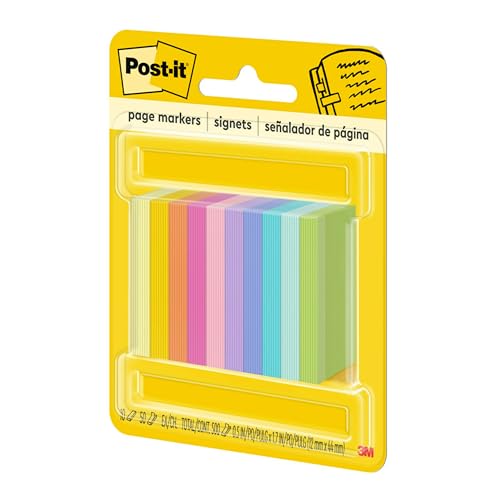 Post-it Page Markers, Assorted Bright Colors, 1/2 in x 2 in, 50 Markers/Pad, 10 Pads, (670-10AB) (Pack of 2) - size: 1000 Sheets (Pack of 2)