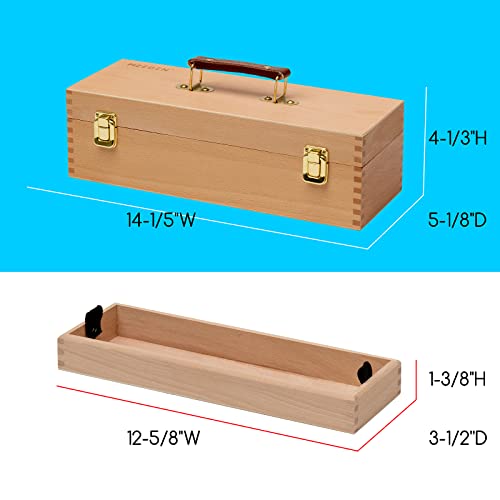 MEEDEN Medium Art Supply Storage Box - Multi-Function Solid Beech Wooden Chest/Art Tool Box with Lift Out Trays for Paint Brush, Pencil, Pastel, and More Art Supplies 14-1/5"W × 5-1/8"D × 4-1/3"H - size: Small