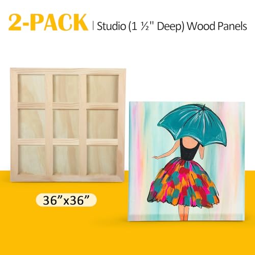 2 Pack 36x36'' Unfinished Gallery Birch Wood Canvas Panels | 1 1/2" Deep Art Cradle Boards for Painting, Pouring, Burning,Epoxy Resin, Laser Engraving Cutting - size: 36*36 2 Pack