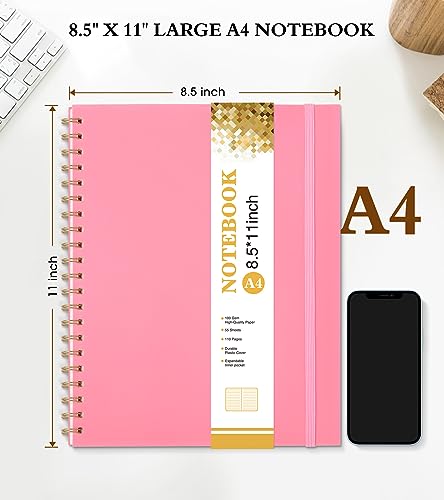 Spiral Notebook Journal 8.5” x 11”, A4 Large Pink Notebooks for Women Men, College Ruled Lined Journal, 100 GSM Paper, Plastic Hardcover Spiral Bound Journals for Work School Note Taking Business - color: Pink, size: Line