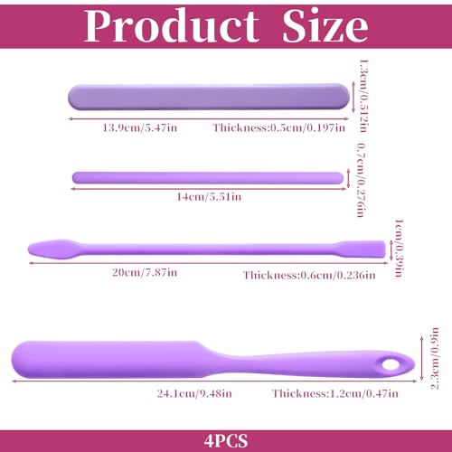 4 PCS Non-Stick Wax Spatulas Set, Silicone Wax Applicator Different Sizes Scrapers Reusable Silicone Stirring Stick For Home Salon Body Use (Purple) - color: Purple