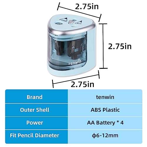 tenwin Electric Pencil Sharpener for Colored Pencils, Battery Operated Pencil Sharpeners for No.2 and 6-12mm Pencils, Dual Hole for Office School Artists Adults Kids Use(Blue) - color: Blue
