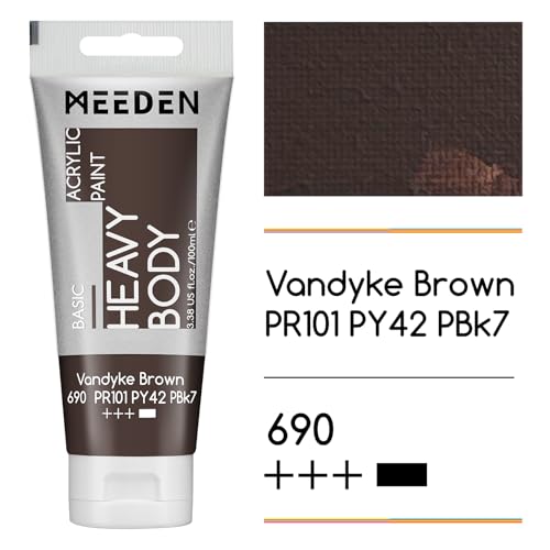 MEEDEN Acrylic Paint Vandyke Brown: 100ml/3.38oz x 2 with Titanium White | Heavy Body Artist Acrylic Paint Set for Canvas, Wood & Craft, Non-toxic Creamy Art Paint with Titanium White for Mixing - color: Vandyke Brown, size: 2 Tubes