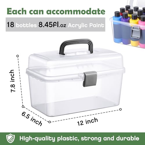 Chunful Paint Storage Box for 8.45 Fl. oz Acrylic Paints 18 Bottles Capacity Plastic Art Supply Box Portable Craft Clear Organizer with Handle(Gray) - color: Gray