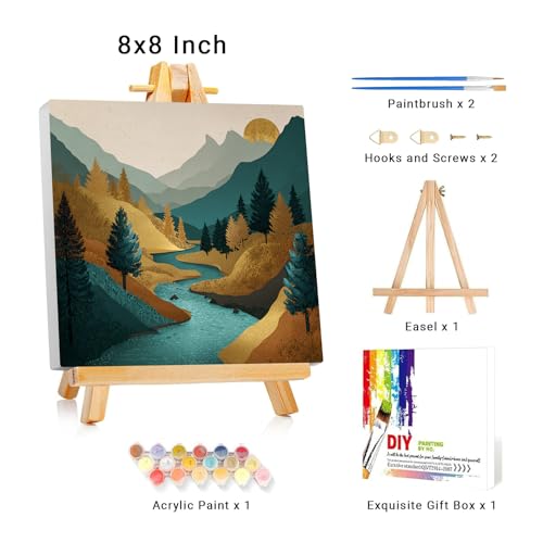 Framed Paint by Numbers Kit for Adults Beginner & Kids Ages 8-12 Mountain Adult Paint by Number Kits on Canvas with Easel Landscape Painting by Numbers for Adults with Frame DIY Painting Kits 8x8 Inch - color: NZB21, size: 8x8 Inch