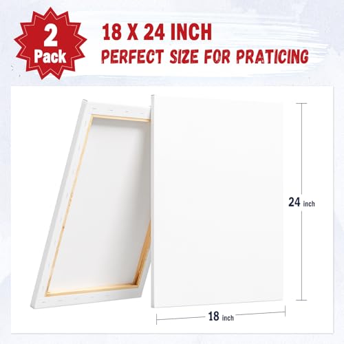 Stretched Canvas for Painting 18x24 Inch (2 Pack) - 100% Cotton Triple Primed White Artist Canvas Boards, Blank for Acrylic, Oil, Watercolor - Professional Art Supplies - size: 18*24-2