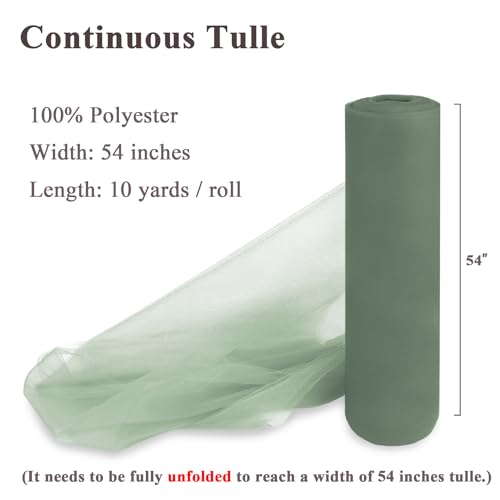 Moss Green Tulle Fabric Roll 54 Inch x 10 Yards Tulle Ribbon - color: Moss Green, size: 54 Inch X 10 Yards