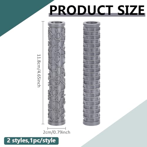 CRAFTYMELODY 2Pcs Landscape Pattern Clay Texture Roller 2 Styles Plastic Column Pottery Tools Rolling Pins Stamps Gray Texture Roller for Handmade Making Crafting DIY Micro-Scenery Home Accessories