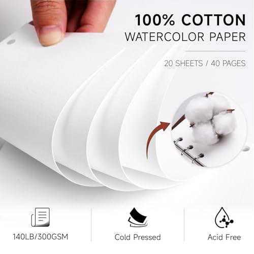 Fuumuui Portable Watercolor Sketchbook with Dual-Tip Travel Brush - Watercolor Journal 100% Cotton Acid Free 300gsm Cold Press Paper, 20 Sheets 4.7"x7.5" for Artists, Adults, Travel Art Journal - color: PU Leather Brown