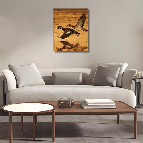 HULDFRDA Adult Paint by Number Kits on Canvas, DIY Painting by Numbers Kits, Wood Duck Flying Over the Lake at Dusk Paint by Numbers Kit Canvas Art Home Decor, 16 x20 Inch - color: Color-5