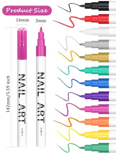 Kalolary 3D Nail Art Pens Set 12 Color Nail Art Marker - color: A