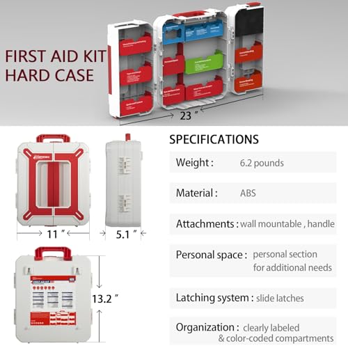 Large First Aid Kit for Business- Plastic Wall Mounted First Aid Box,Hard Case First Aid Kit, Emergency Kit for Car,Home,Offices - 408 Piece - color: White