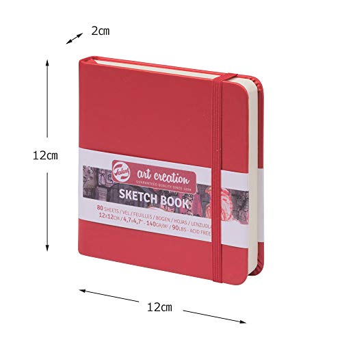 Talens Art Creation Sketchbook Red 12X12 cm, 140 Grams | Hard-Bound Pocket Notebook, 140 GSM/94 lbs Paper, Acid-Free Cream Blank Paper, Ribbon Bookmark and Elastic Closure - color: red, size: 12×12cm