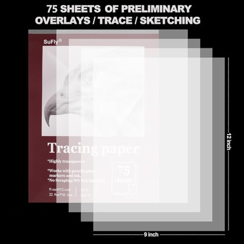 Tracing Paper for Drawing, 9 X 12'' Tracing Paper Pad, 75 Sheets Transparent Vellum Paper for Tracing Pads, 38lb/60gsm Translucent Trace Pad for Pencil Sketching, Image Tracing. - color: Clear, size: 9-x-12-inch:1 Pack