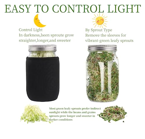Lulonpon 4 Sprouting Jar Kit, Wide Mouth Quart Mason Jars with Stainless Steel Screen Sprout Lids, 86mm,1000ml,Stand,Tray and Canning Brush,Seed Sprouter Set for Growing Broccoli, Alfalfa