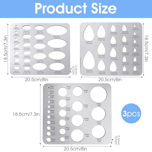 3PCS Metal Geometric Stencils Set - Stainless Steel Circle, Teardrop & Ellipse Templates for Professional Drafting, Jewelry Making, Art & DIY Craft Projects