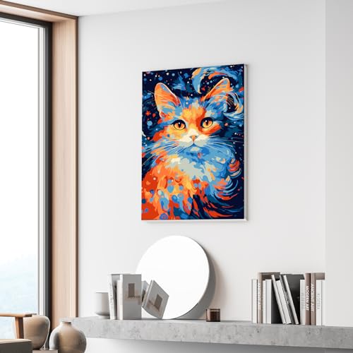 Bowetile Cat Paint by Numbers for Adults Beginners Framed, Easy Adults' Paint-by-Number Kits, DIY Adult Paint by Number Kits on Canvas, Animals Acrylic Number Painting for Home Decor, 8x12in - color: Coloful Cat